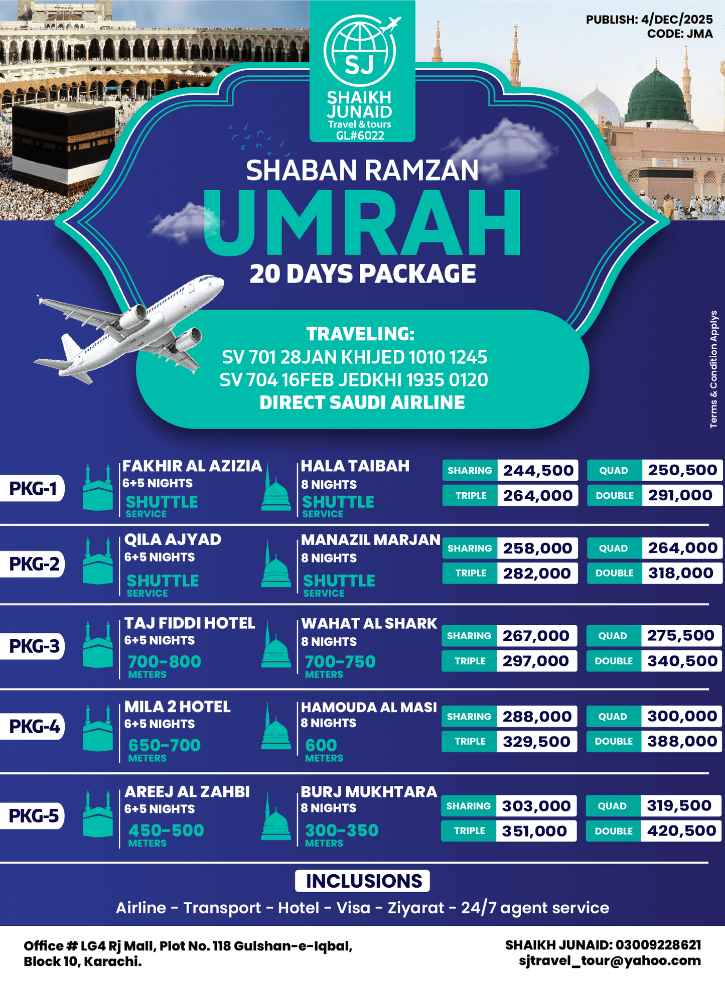 28 JAN Shaban Ramzan Umrah Packages | Direct SAUDI AIRLINE