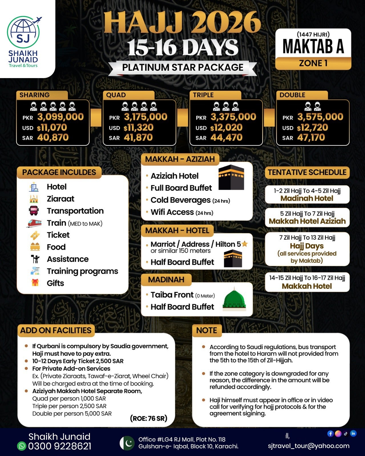 HAJJ 2026 (1447 Hijri) – Platinum Star Package Maktab A | Zone 1 | 15–16 Days