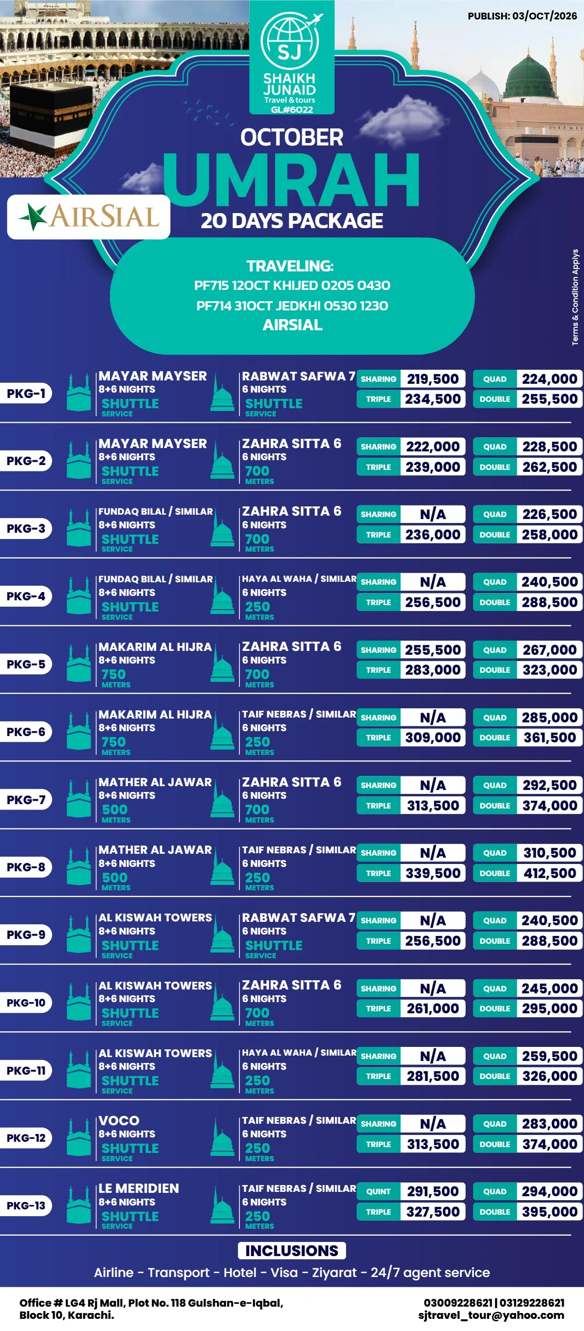 12 Oct AIRSIAL | 20 Days October Umrah Package 2026 | SJ Travel & Tours