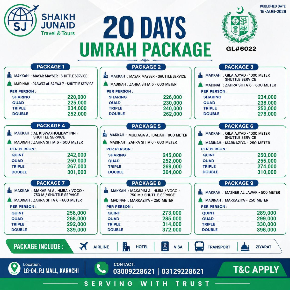 20 Days Umrah Package 2026 | 9 Options | SJ Travel & Tours