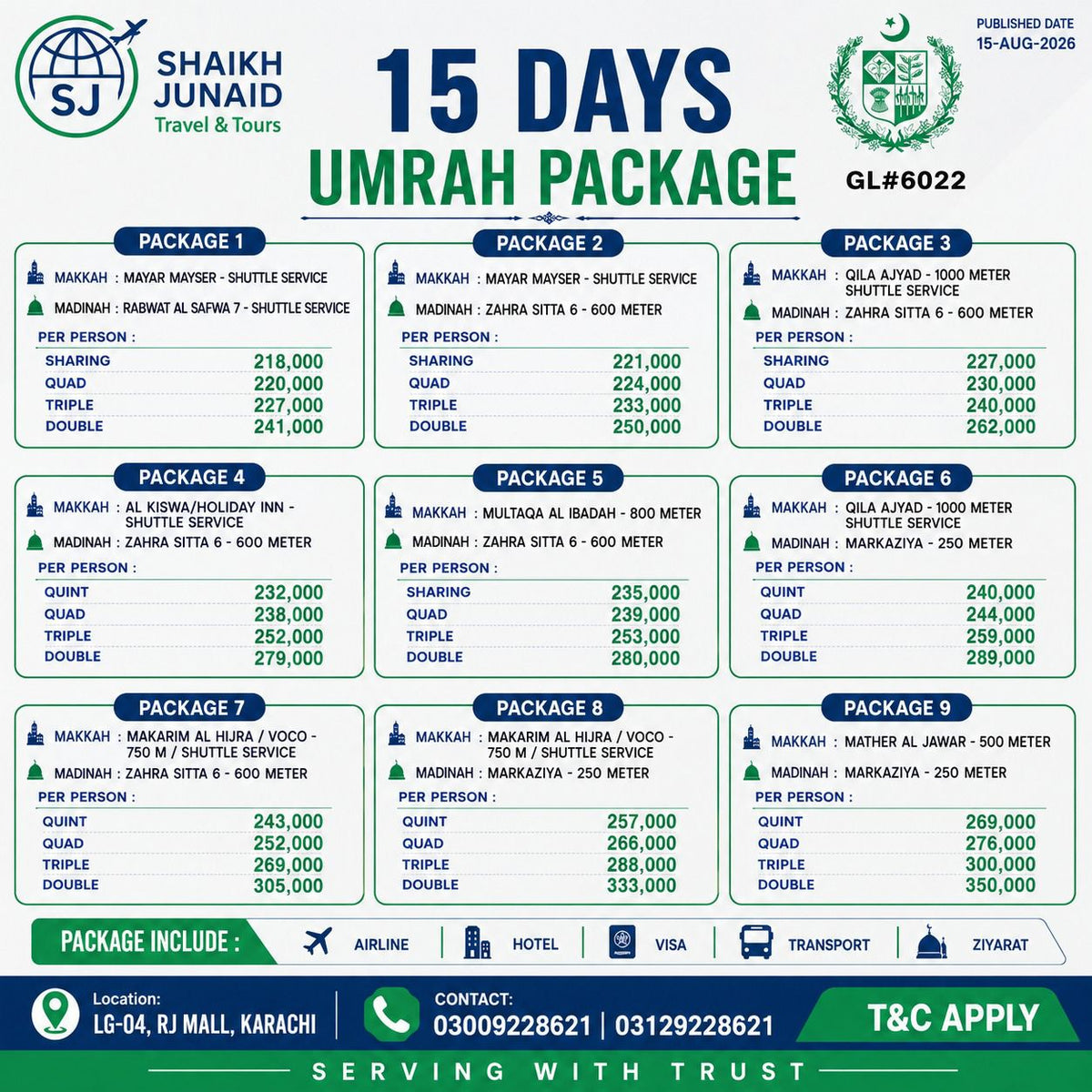 15 Days Umrah Package 2026 | 9 Options | SJ Travel & Tours